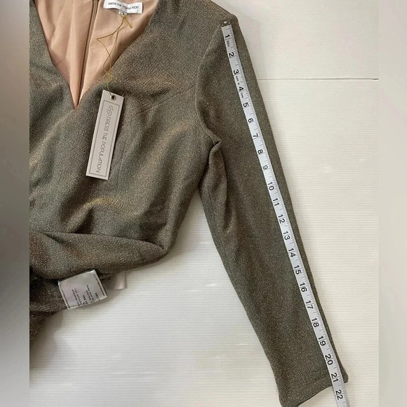 DRESS THE POPULATION Gold/Teal Riley Plunge Neck Mini Dress Size 1X Holiday - Picture 9 of 11